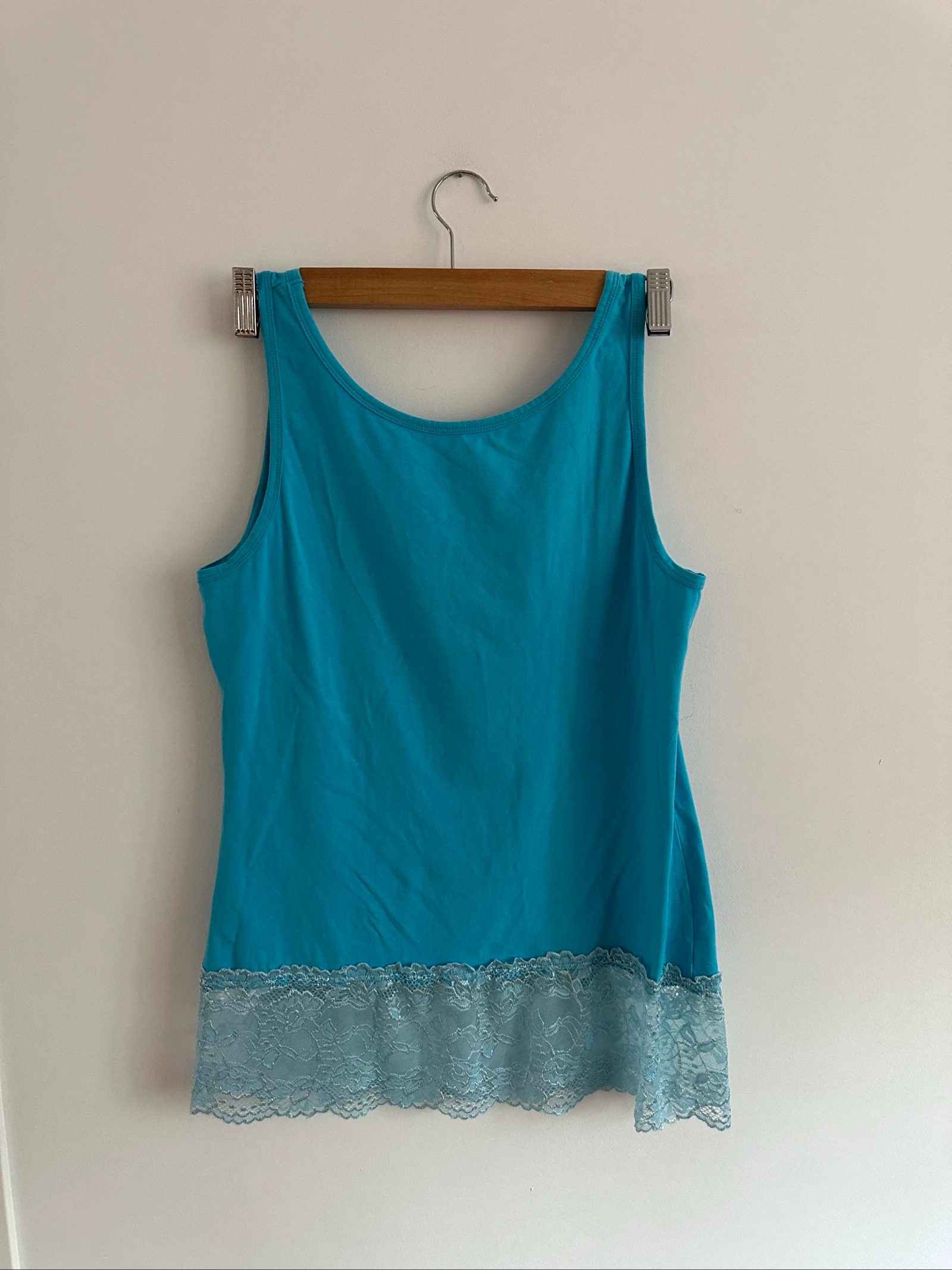 Top de tirantes azul turquesa con encaje Laura Torelli L / Débardeur turquoise dentelle – photo 3